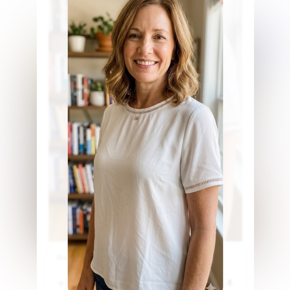 J. Crew White Short Sleeve Blouse with Ladder Trim